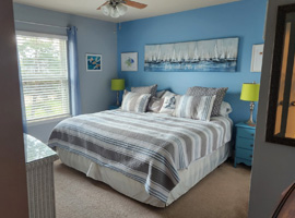 Cool blue painted bed room