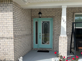 Exterior door painted beautiful cyan